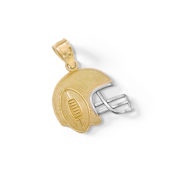 Child's Football and Helmet Necklace Charm in 10K Two-Tone Gold