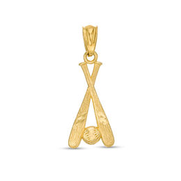 Child's Diamond-Cut Baseball Bats and Ball Necklace Charm in 10K Gold