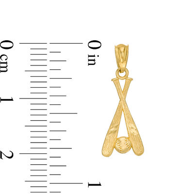 Child's Diamond-Cut Baseball Bats and Ball Necklace Charm in 10K Gold