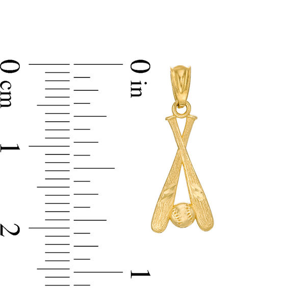 Child's Diamond-Cut Baseball Bats and Ball Necklace Charm in 10K Gold