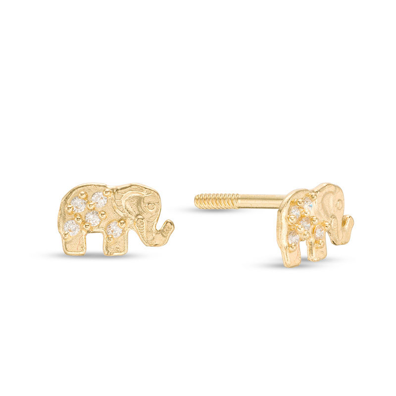 Main Image 1 of Child's Cubic Zirconia Textured Elephant Stud Earrings in 14K Gold