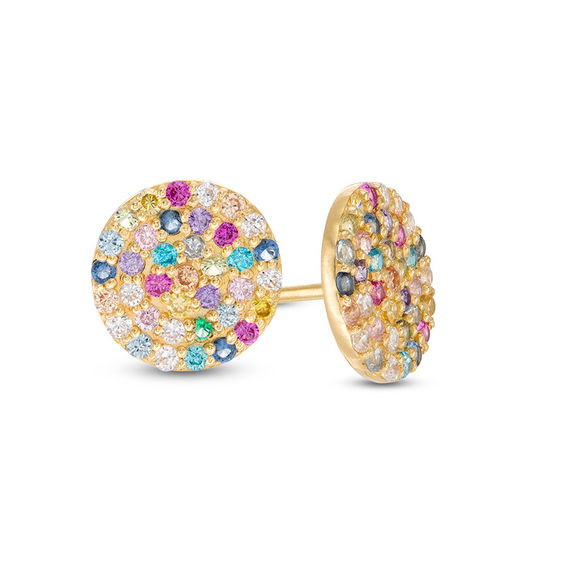 Multi-Color Cubic Zirconia Small Circle Stud Earrings in 10K Gold