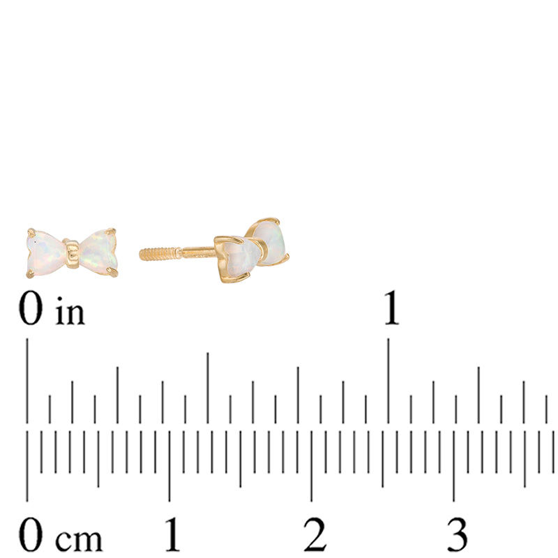 Main Image 2 of Child's 3mm Heart-Shaped Simulated Opal Bow Tie Stud Earrings in 10K Gold
