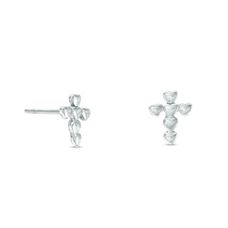 Child's Heart Cross Stud Earrings in Sterling Silver