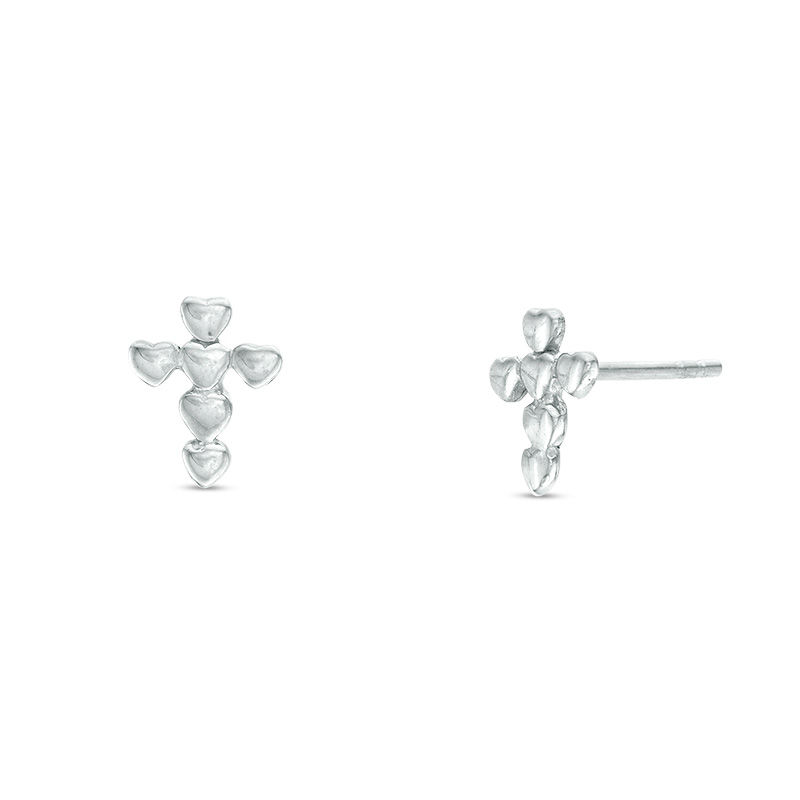 Child's Heart Cross Stud Earrings in Sterling Silver