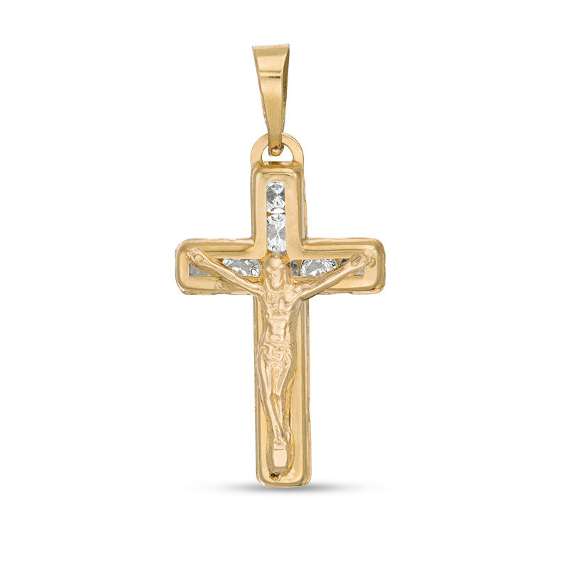 Cubic Zirconia Crucifix Necklace Charm in 10K Gold