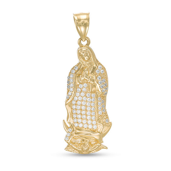 Cubic Zirconia Pavé Our Lady of Guadalupe Necklace Charm in 10K Gold