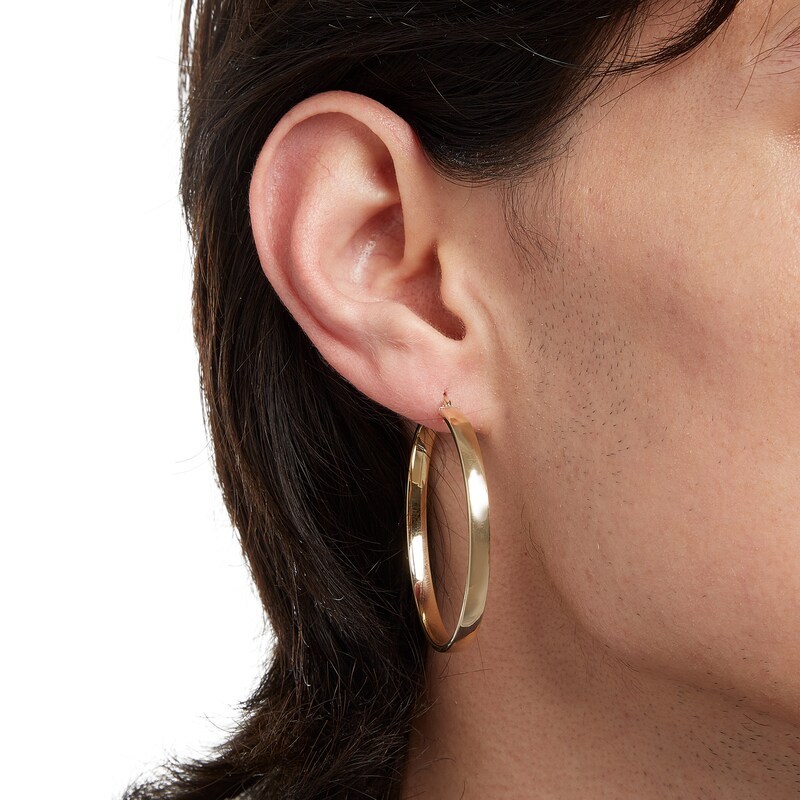 Main Image 4 of 45mm Square Hoop Earrings in 10K Tube Hollow Gold