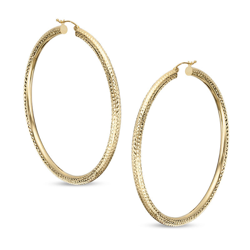 Main Image 1 of 10K Tube Hollow Gold Diamond-Cut Hoops