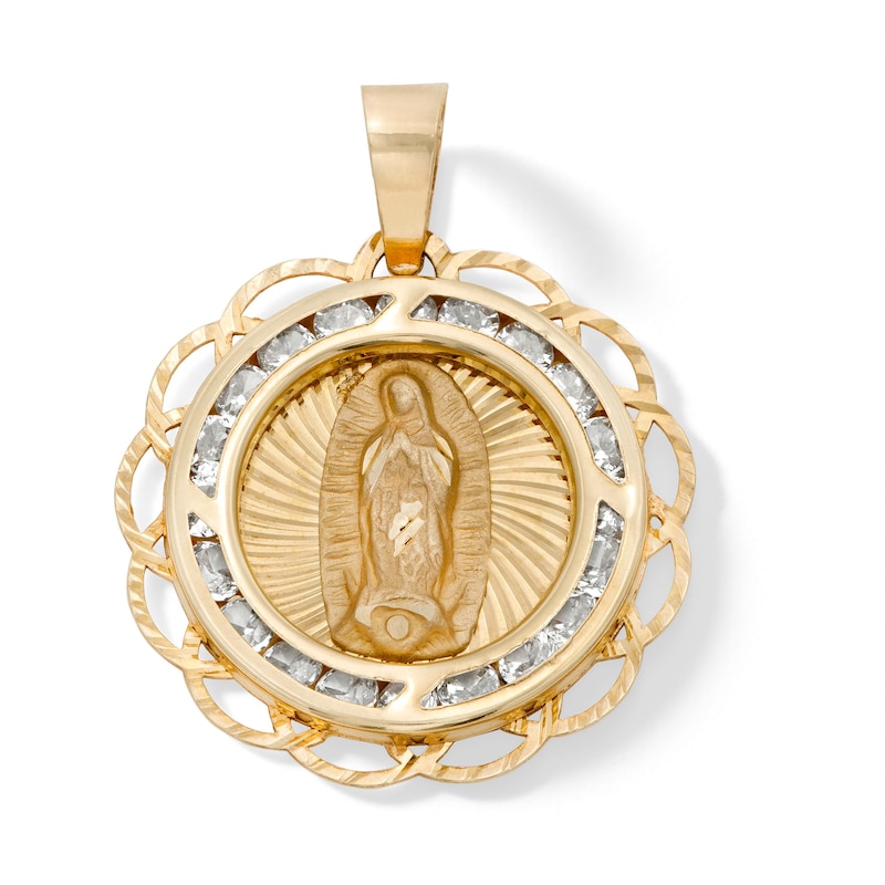Cubic Zirconia Diamond-Cut Our Lady of Guadalupe Medallion Necklace Charm in 10K Hollow Gold