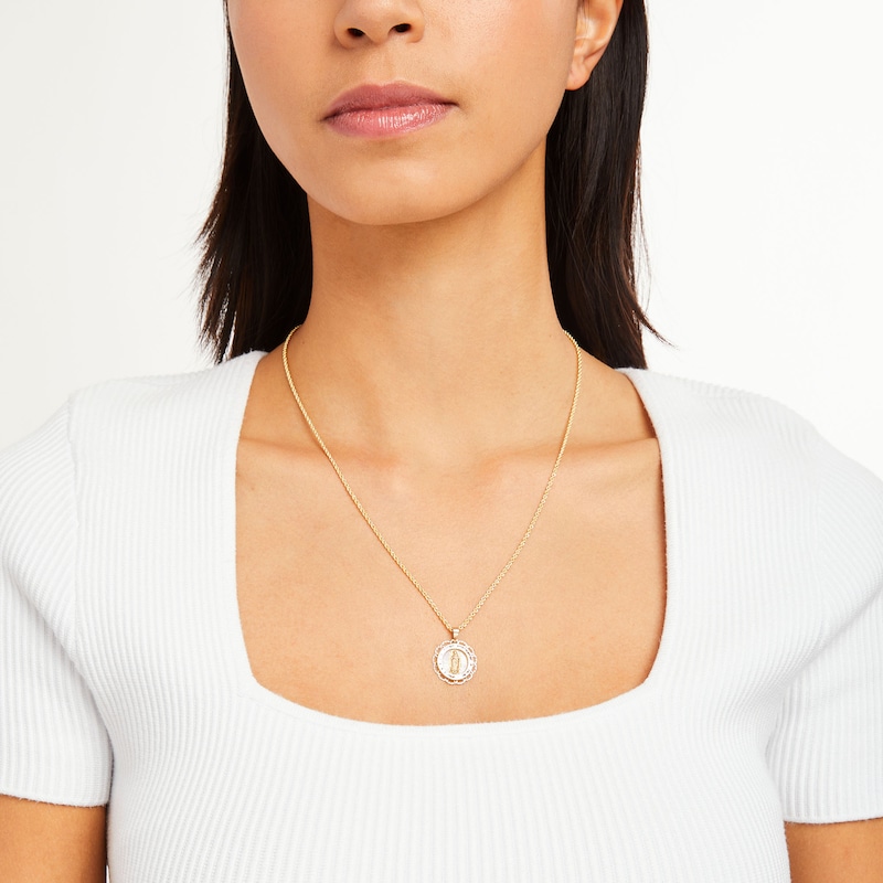Main Image 3 of Cubic Zirconia Diamond-Cut Our Lady of Guadalupe Medallion Necklace Charm in 10K Hollow Gold