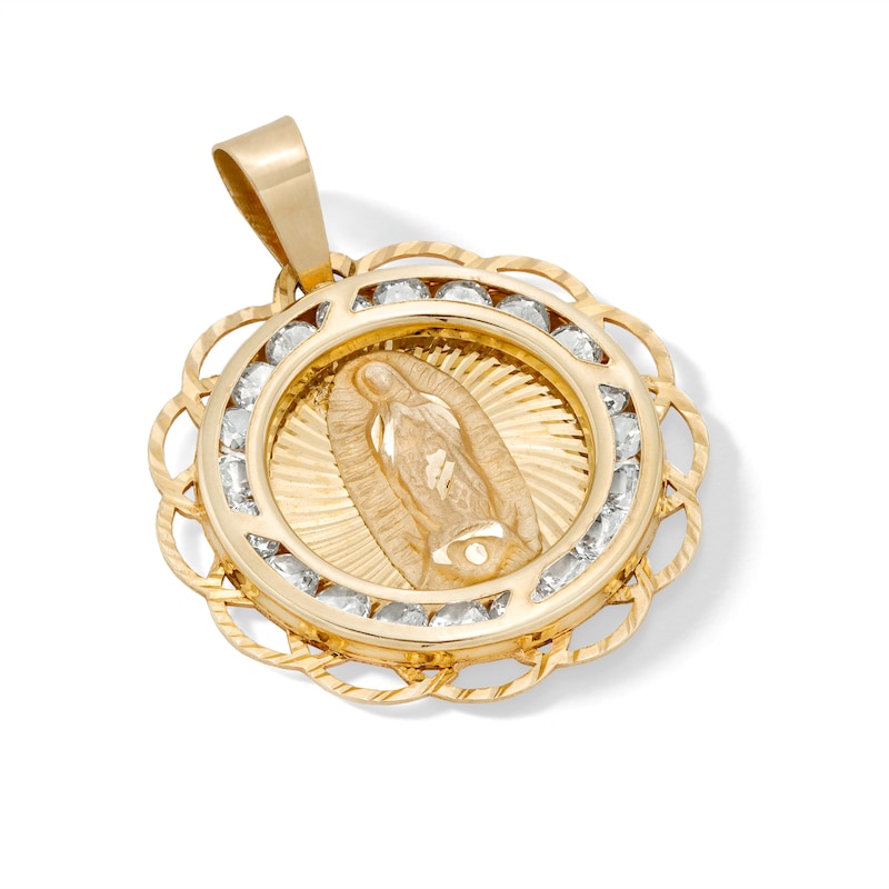 Cubic Zirconia Diamond-Cut Our Lady of Guadalupe Medallion Necklace Charm in 10K Hollow Gold