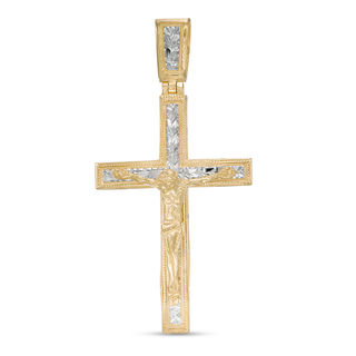 Diamond-Cut Floral Filigree Beaded Crucifix Necklace Charm