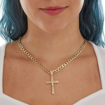Diamond-Cut Floral Filigree Beaded Crucifix Necklace Charm in 10K Solid Two-Tone Gold