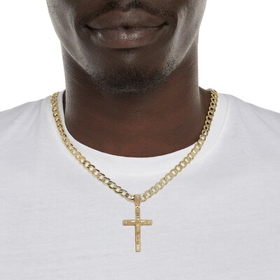 Diamond-Cut Floral Filigree Beaded Crucifix Necklace Charm in 10K Solid Two-Tone Gold