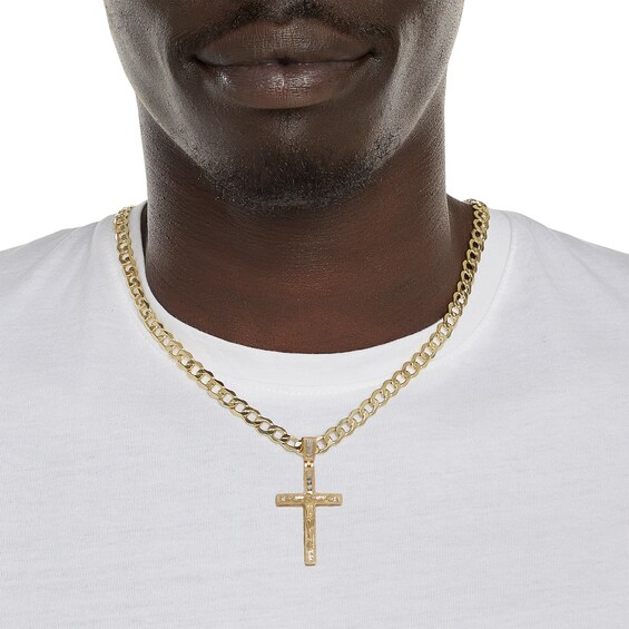 Diamond-Cut Floral Filigree Beaded Crucifix Necklace Charm in 10K Solid Two-Tone Gold