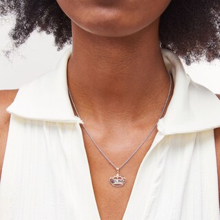 "PRINCESS" Beaded Crown with Star Accent Two-Tone Necklace Charm in 10K Solid Gold