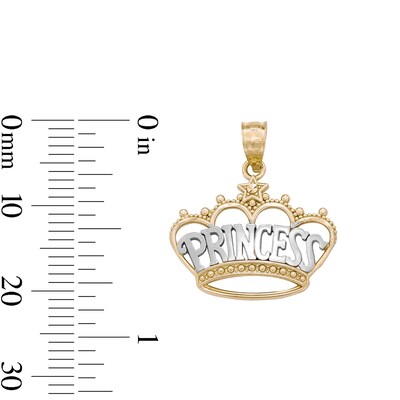 "PRINCESS" Beaded Crown with Star Accent Two-Tone Necklace Charm in 10K Solid Gold