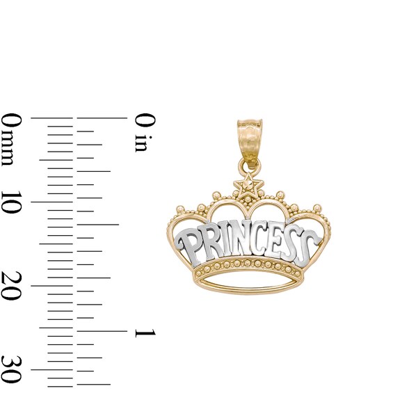 "PRINCESS" Beaded Crown with Star Accent Two-Tone Necklace Charm in 10K Solid Gold