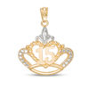 Thumbnail Image 1 of Diamond-Cut Beaded Quinceañera Crown Necklace Charm in 10K Two-Tone Gold