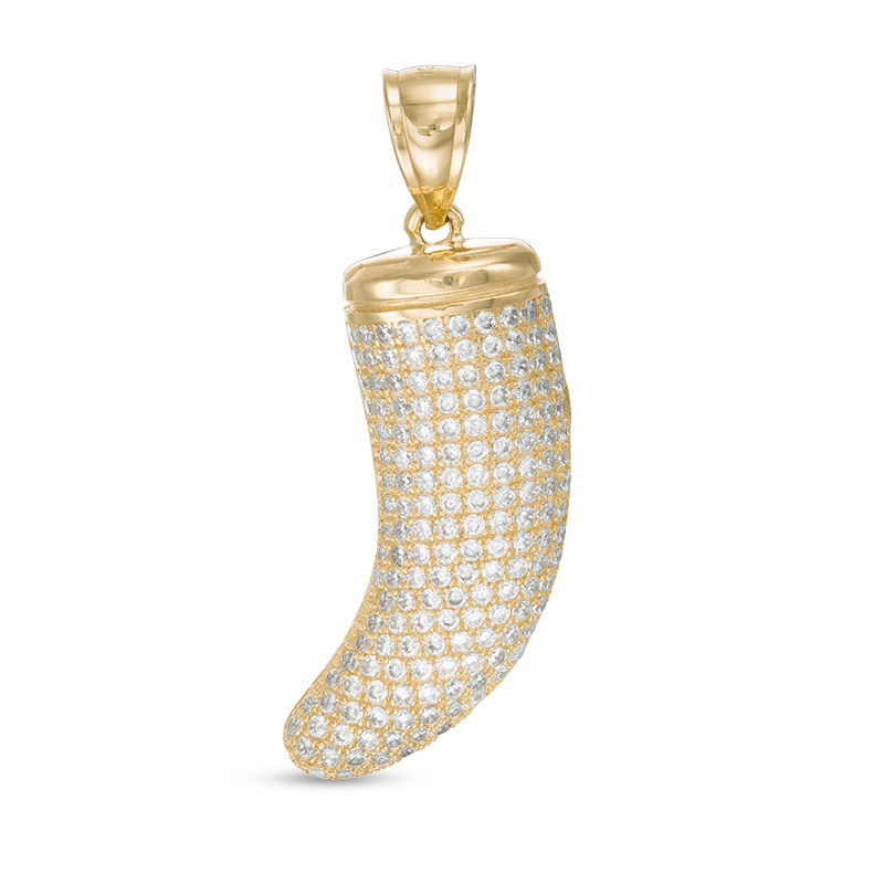 Cubic Zirconia Pavé Encrusted Horn Necklace Charm in 10K Gold