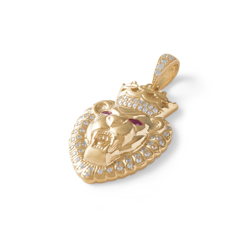 Main Image 2 of Marquise Red and White Cubic Zirconia Pavé Lion Head with Crown Necklace Charm in 10K Gold