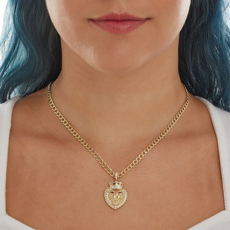 Main Image 3 of Marquise Red and White Cubic Zirconia Pavé Lion Head with Crown Necklace Charm in 10K Gold