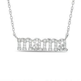 Sterling Silver CZ &quot;mama&quot; Pendant - 17&quot; + 2&quot;