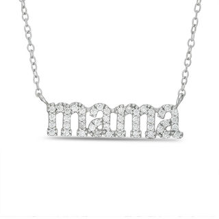 Sterling Silver CZ "mama" Pendant - 17" + 2"