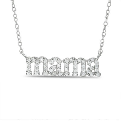 Sterling Silver CZ "mama" Pendant - 17" + 2"