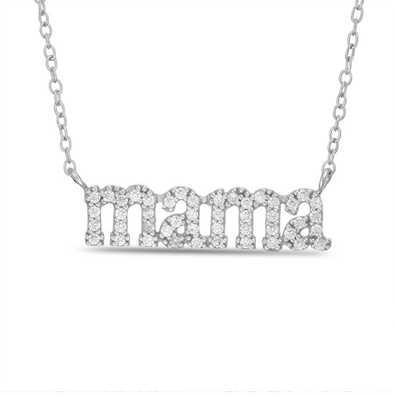 Cubic Zirconia "mama" Necklace in Solid Sterling Silver - 19"