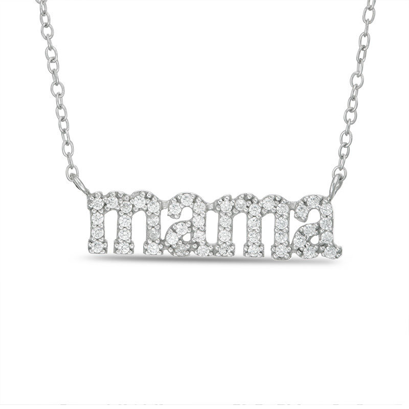 Main Image 1 of Sterling Silver CZ "mama" Pendant - 17" + 2"