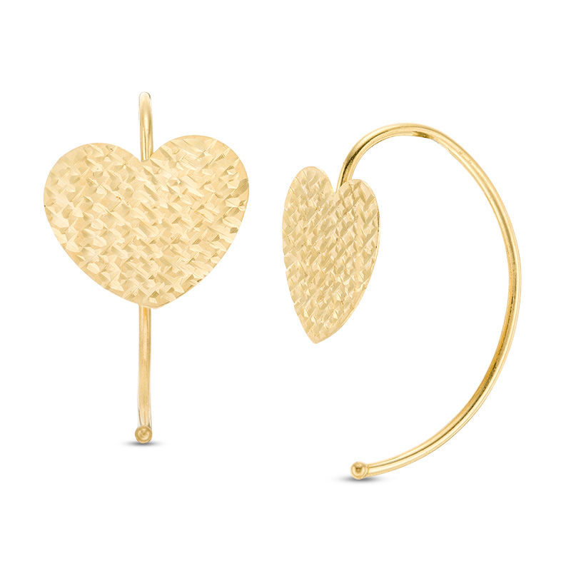 Main Image 1 of Diamond-Cut Heart Threader Earrings in 10K Gold