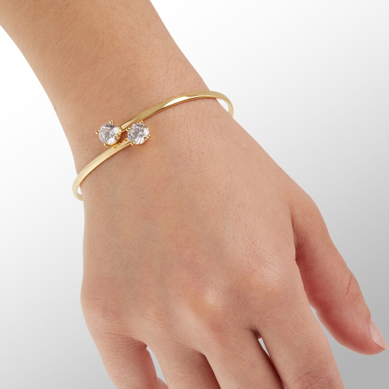 Main Image 3 of Made in Italy 7mm Cubic Zirconia Bypass Bangle in 10K Gold Bonded Sterling Silver