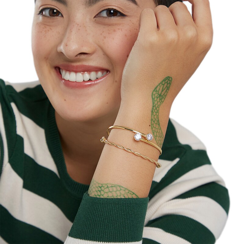 Main Image 4 of Made in Italy 7mm Cubic Zirconia Bypass Bangle in 10K Gold Bonded Sterling Silver