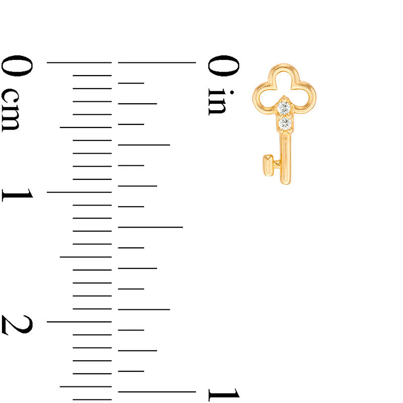Main Image 2 of Cubic Zirconia Clover-Top Key Stud Earrings in 10K Gold