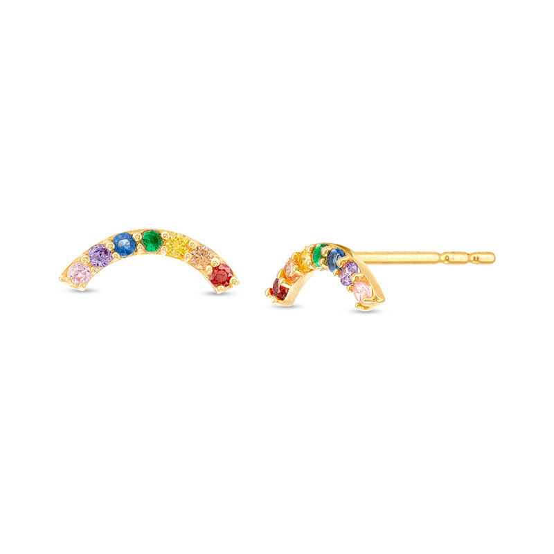 Main Image 1 of Multi-Color Cubic Zirconia Rainbow Stud Earrings in 10K Gold