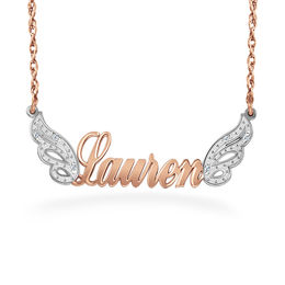 Diamond Accent Wings and Script Name Necklace (1 Line)