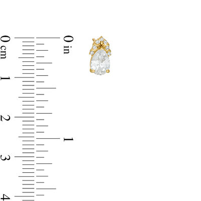 Pear-Shaped and Round Cubic Zirconia Crown Stud Earrings in 10K Gold