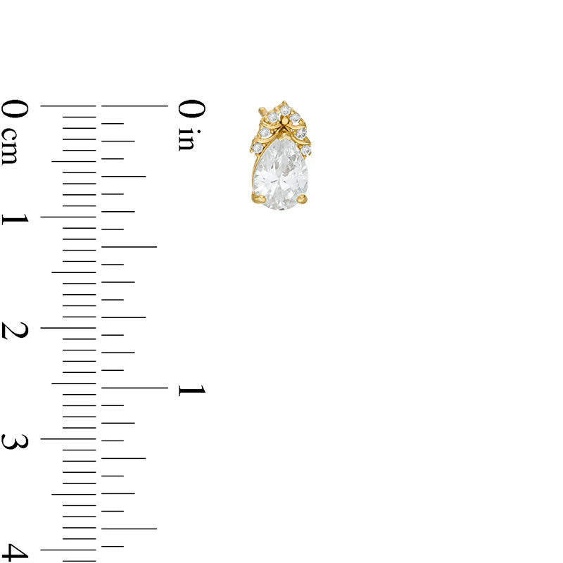 Pear-Shaped and Round Cubic Zirconia Crown Stud Earrings in 10K Gold