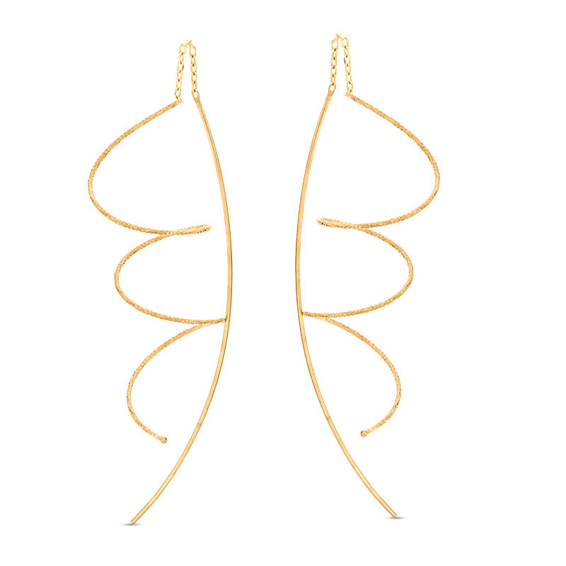 Main Image 1 of Diamond-Cut Spiral Threader Earrings in 10K Gold