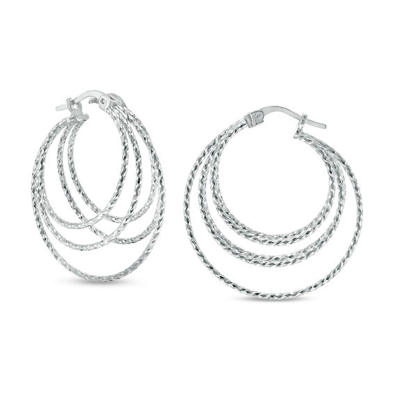 Diamond-Cut Layered Hoop Earrings in Sterling Silver