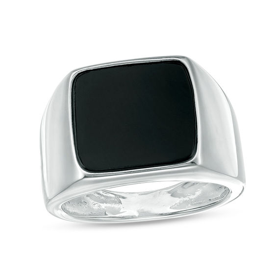 12.0mm Square-Cut Onyx Signet Ring in Sterling Silver - Size 10