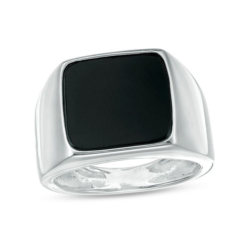 Main Image 1 of 12.0mm Square-Cut Onyx Signet Ring in Sterling Silver - Size 10
