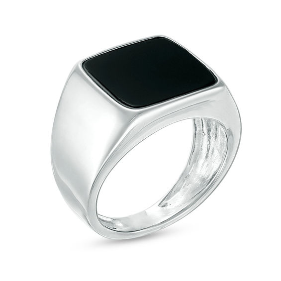 12.0mm Square-Cut Onyx Signet Ring in Sterling Silver - Size 10