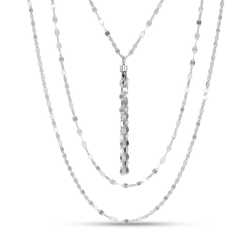 Triple Strand Mirror Chain Tassel Necklace in Sterling Silver - 16"