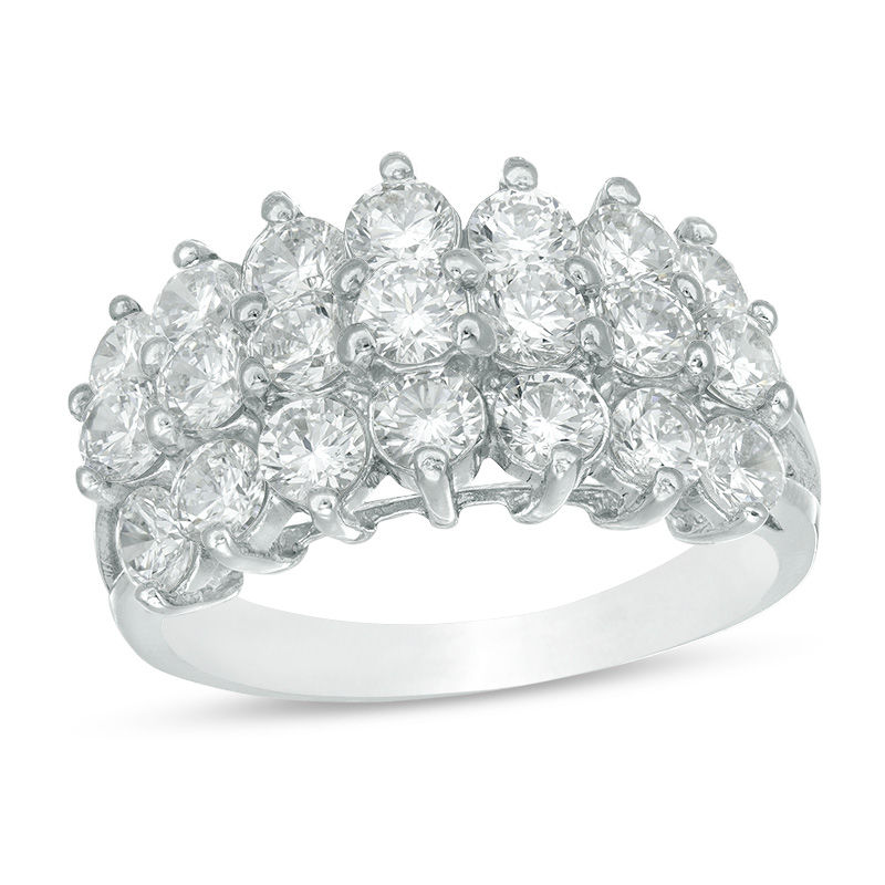 Main Image 1 of Cubic Zirconia Triple Row Pyramid Ring in Sterling Silver - Size 7