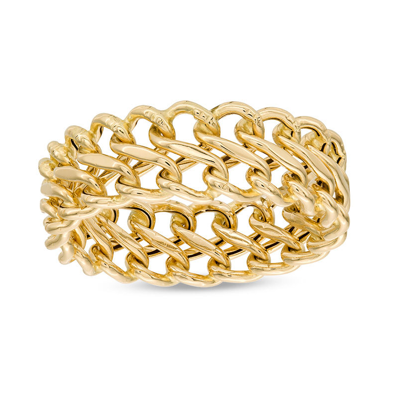 Woven Curb Chain Link Ring in 10K Gold - Size 7