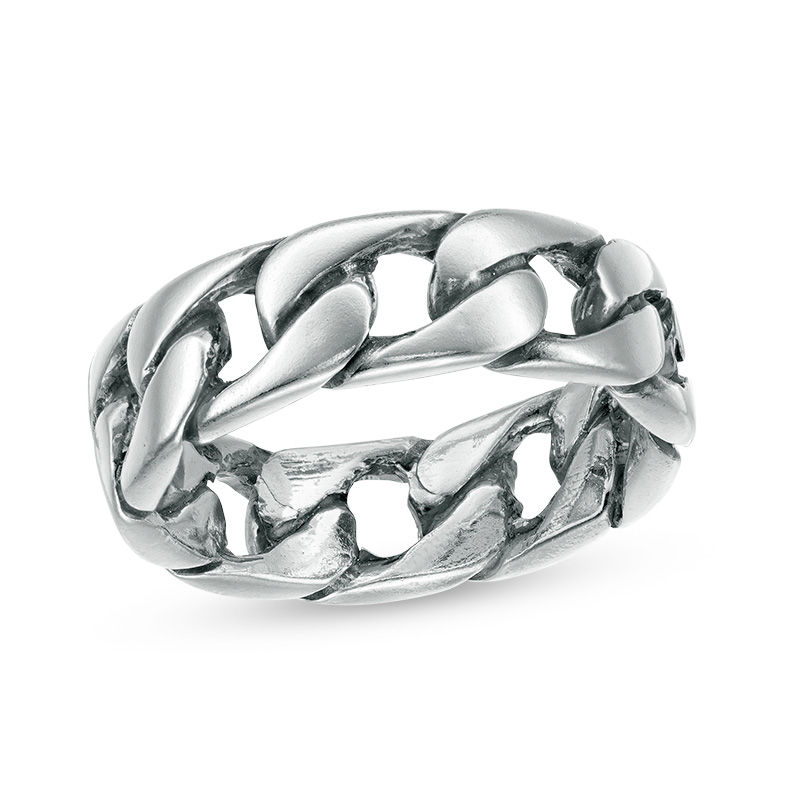 Oxidized Chain Link Ring in Sterling Silver - Size 10