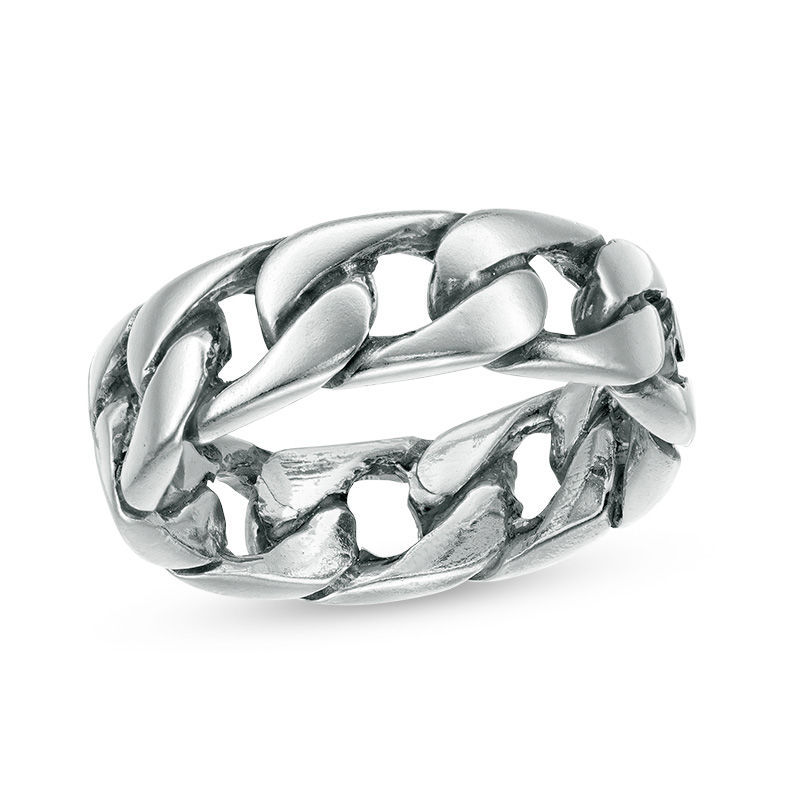 Main Image 1 of Oxidized Chain Link Ring in Sterling Silver - Size 10